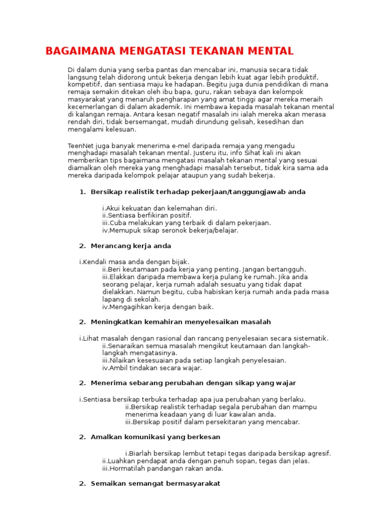 Bagaimana Mengatasi Tekanan Mental Pdf