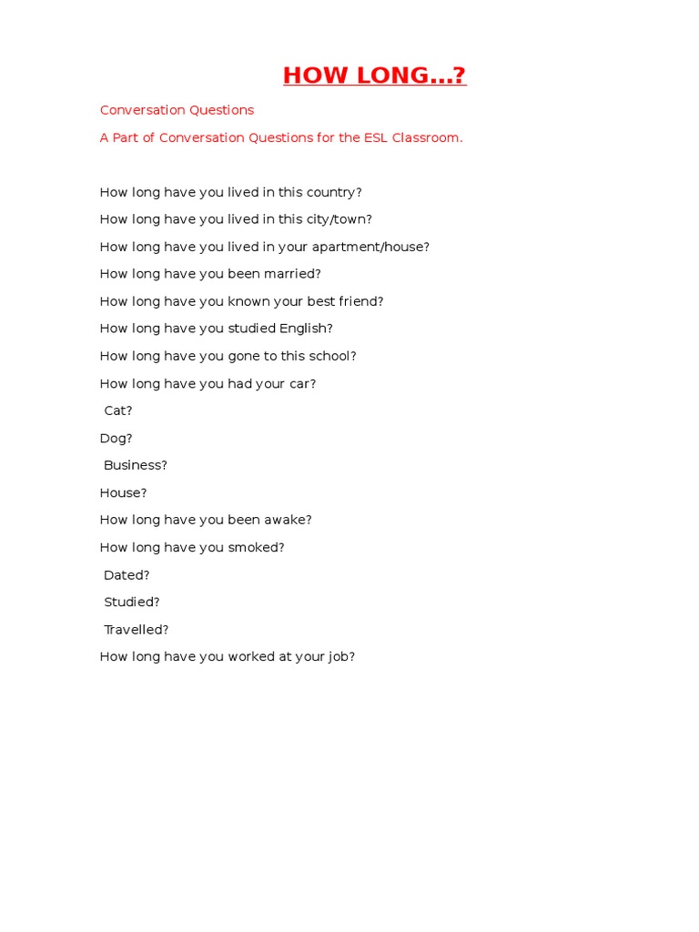 HOW LONG questions ESL SPEAKING