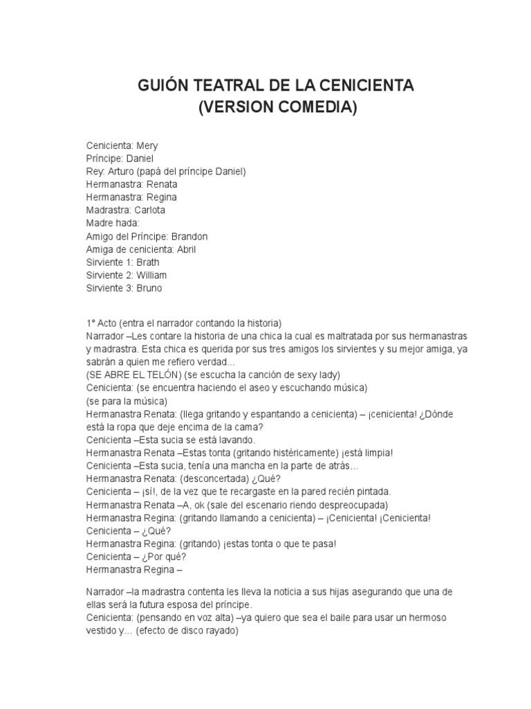 Guión Teatral de La Cenicienta Cenicienta Ocio