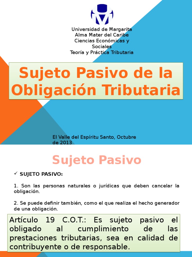 Sujetos Pasivos en la Obligación Tributaria | PDF | Impuestos | Gobierno