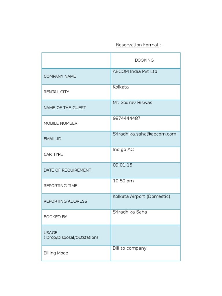 Reservation Confirmation for AECOM | PDF