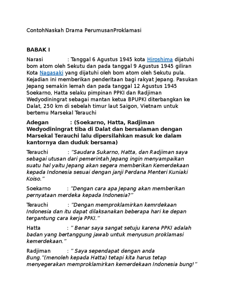 Contoh Naskah Drama Perumusan Proklamasi