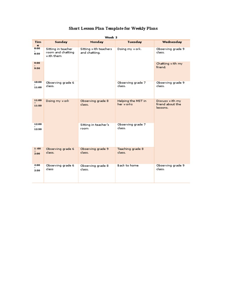 Weekly Lesson Plan Template | PDF | Language Arts & Discipline | Wellness