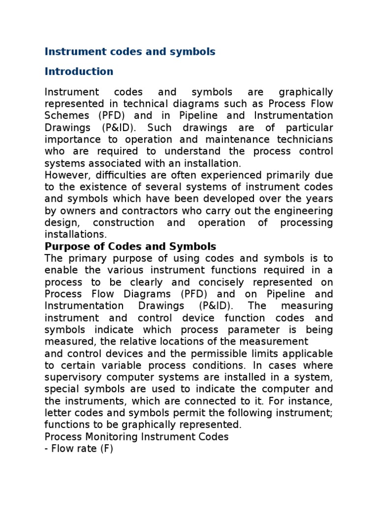 Instrument Codes and Symbols | PDF | Computers | Technology & Engineering