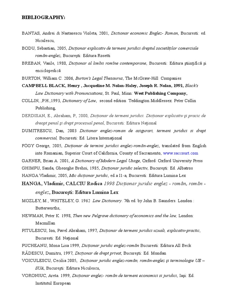 BIBLIOGRAPHY Legal Translation Dictionaries Lexicography