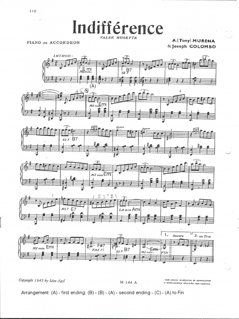 Indifference Accordion Sheet Music | PDF