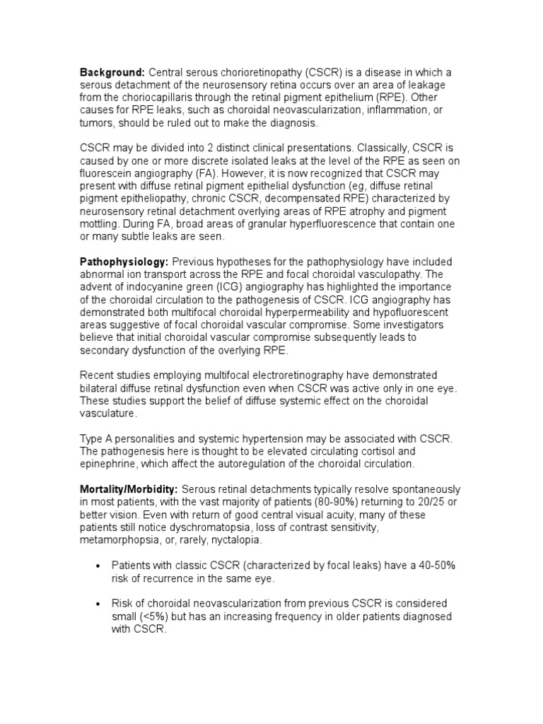 Central Serous Retinopathy | PDF | Clinical Medicine | Medical Specialties