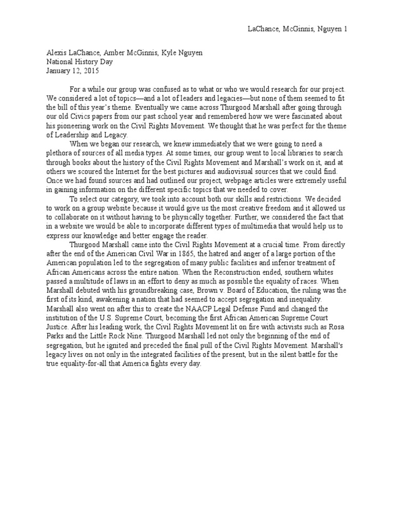 NHD Process Paper (Old) PDF Politics And Race Discrimination