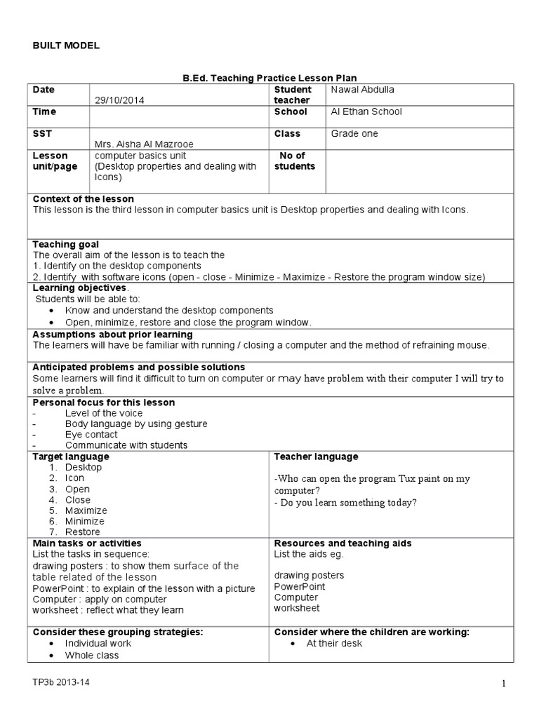 Computer Basics Lesson Plan for Grade 1 | PDF | Icon (Computing ...