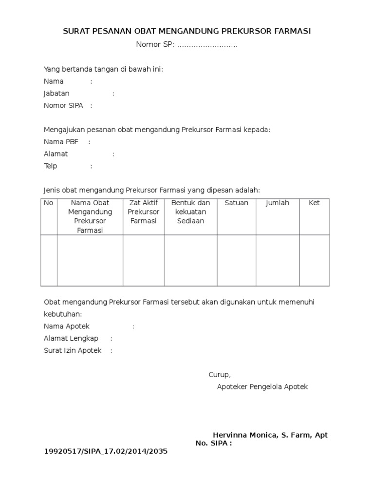 Contoh Surat  Pesanan  Obat Narkotika  Contoh Surat 