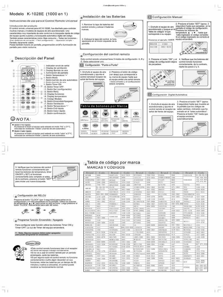 Control Universal 1000 Codigos | PDF