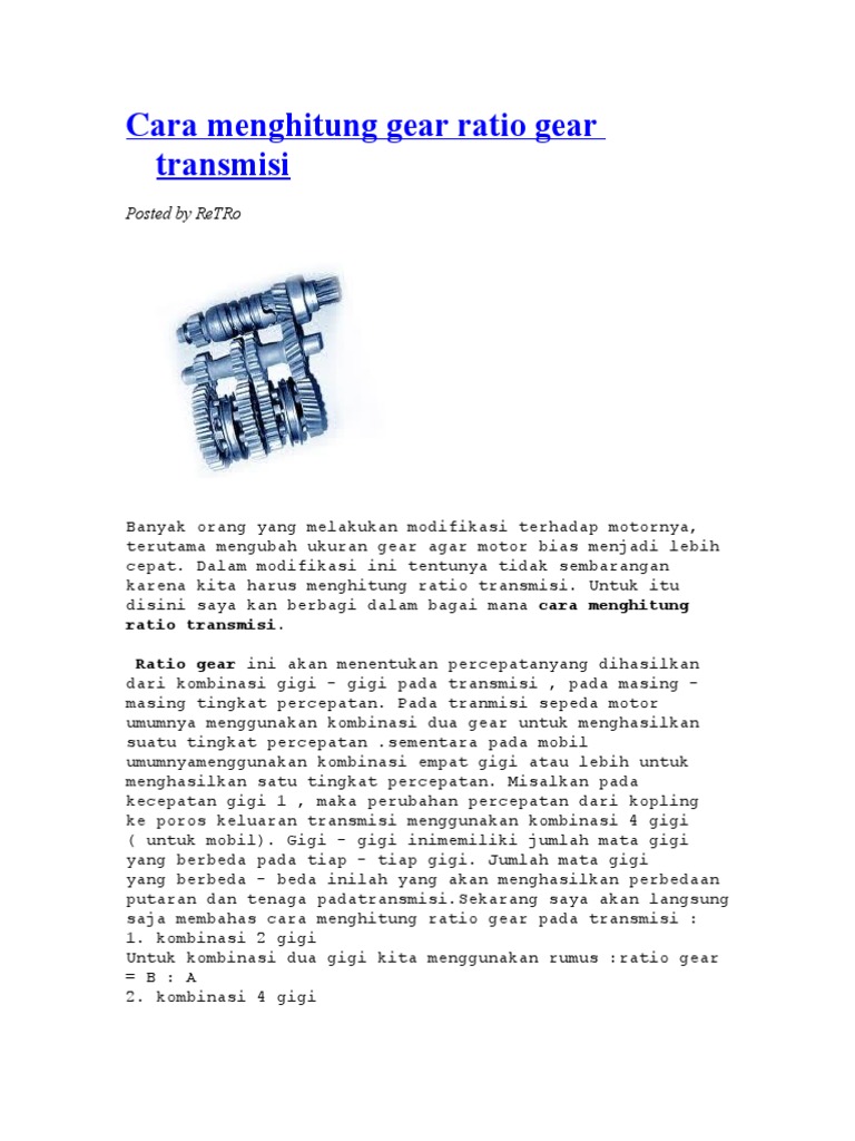 Cara Menghitung Gear Ratio Gear Transmisi PDF