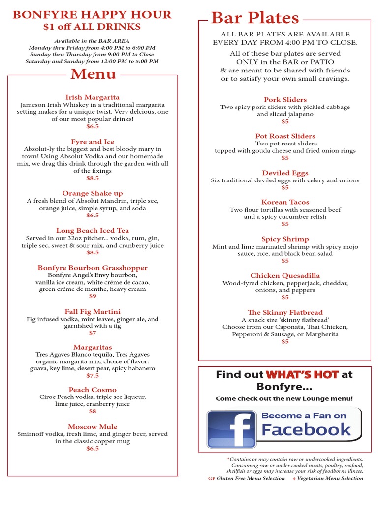 Bonfyre Bar Plates & Happy Hour Menu | PDF