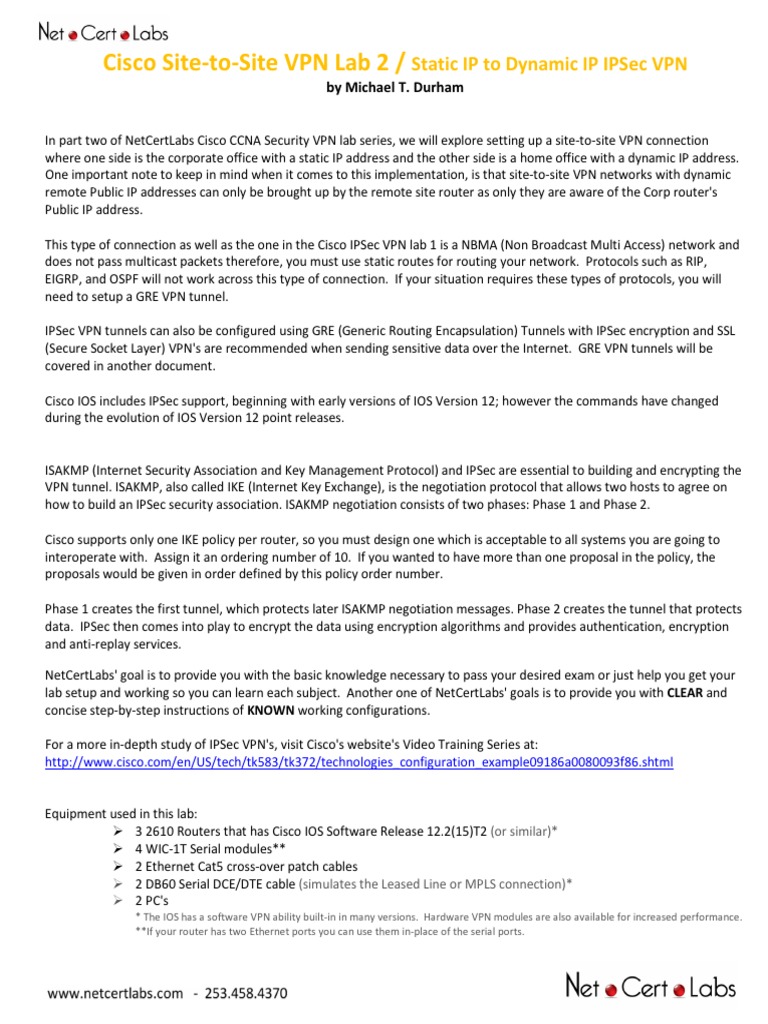 Setup VPN Tunnel Lab - Part 2 PDF | PDF | Virtual Private Network | Ip  Address