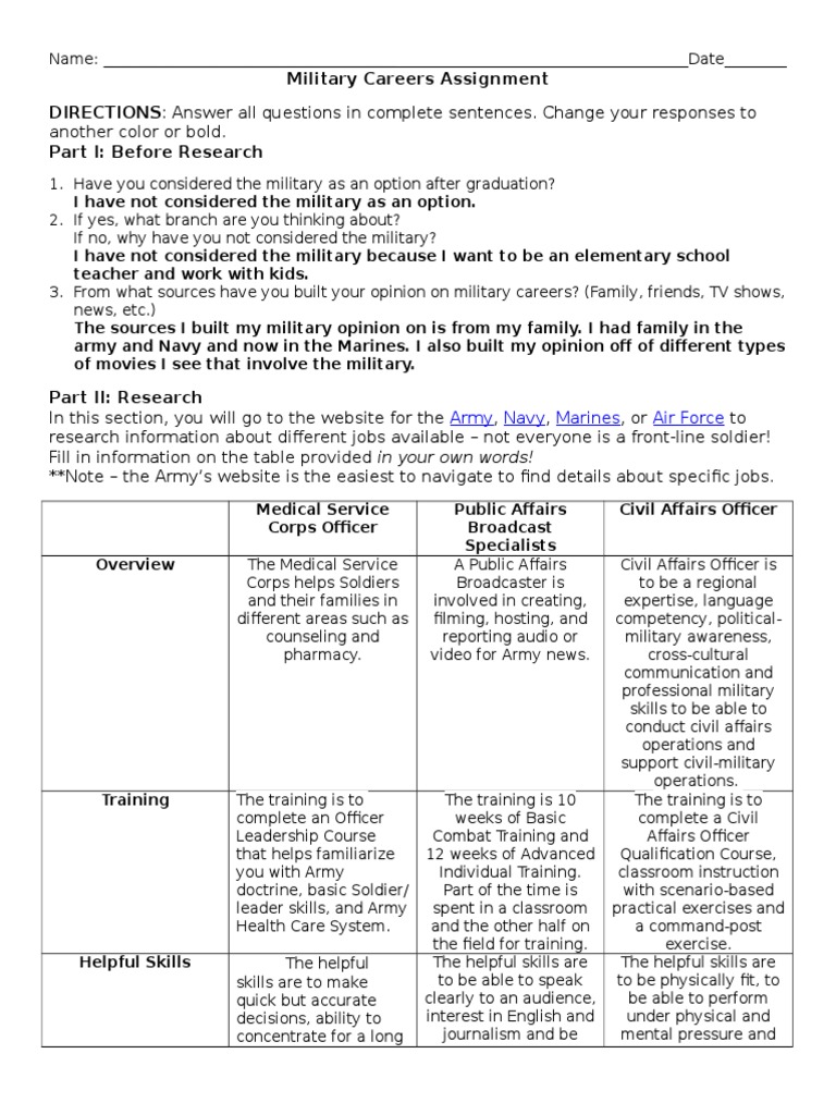 Military Careers Assignment | PDF | Officer (Armed Forces) | United ...