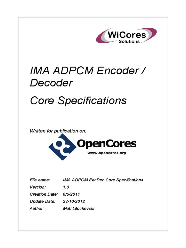 IMA ADPCM EncDec Core Specifications | PDF | Codec | Field Programmable ...
