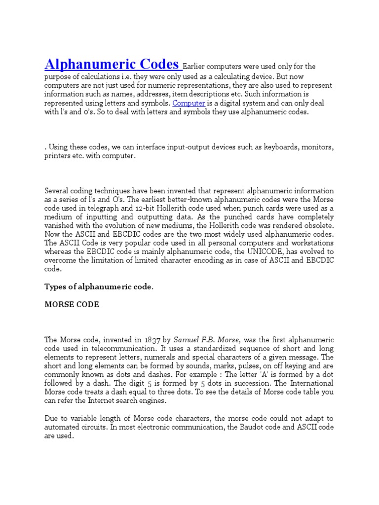 Alphanumeric Codes | PDF | Ebcdic | Ascii