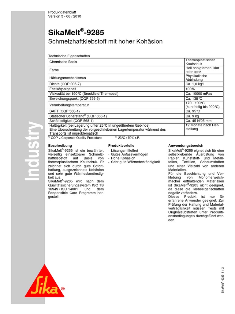 SikaMelt 9285 d Version 09 06