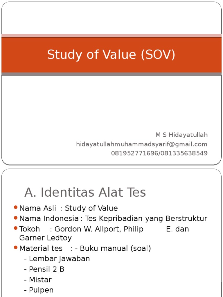 Tes Kepribadian Study of Value (SOV) | PDF
