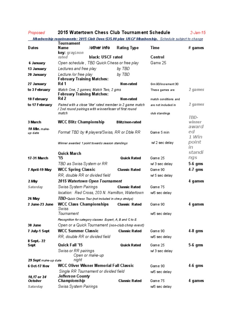 2015 WCC Schedule PDF Board Games Competitions Chess Competitions