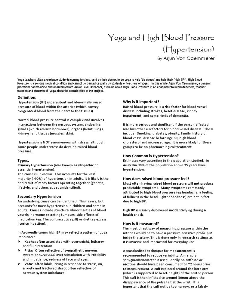 Yoga and High Blood Pressure Hypertension 2 AVonCammerer | PDF ...