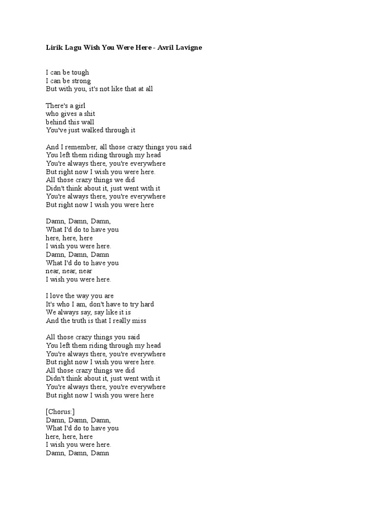Lirik lagu wish you were here pdf recorded music music media