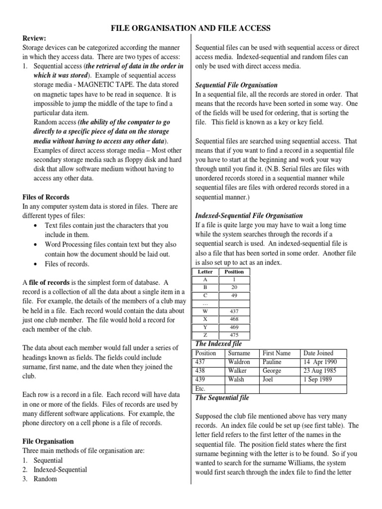 Grade 11 - File Organisation and File Access New | PDF | Language Arts ...