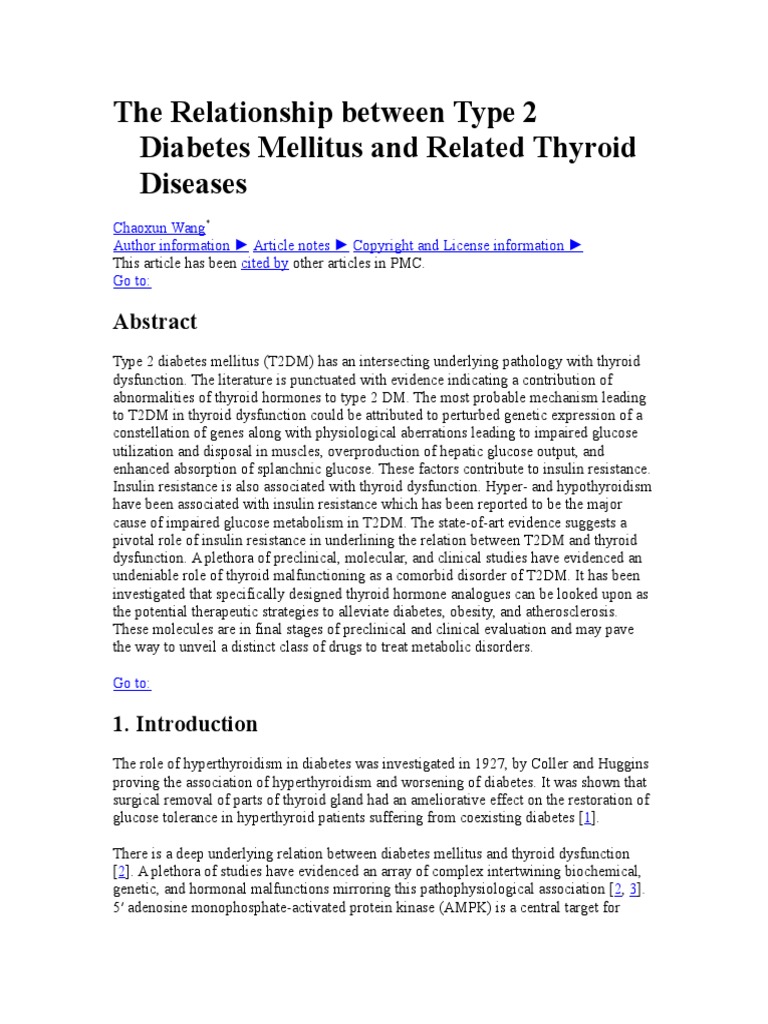 The Relationship Between Type 2 Diabetes Mellitus and Related Thyroid ...