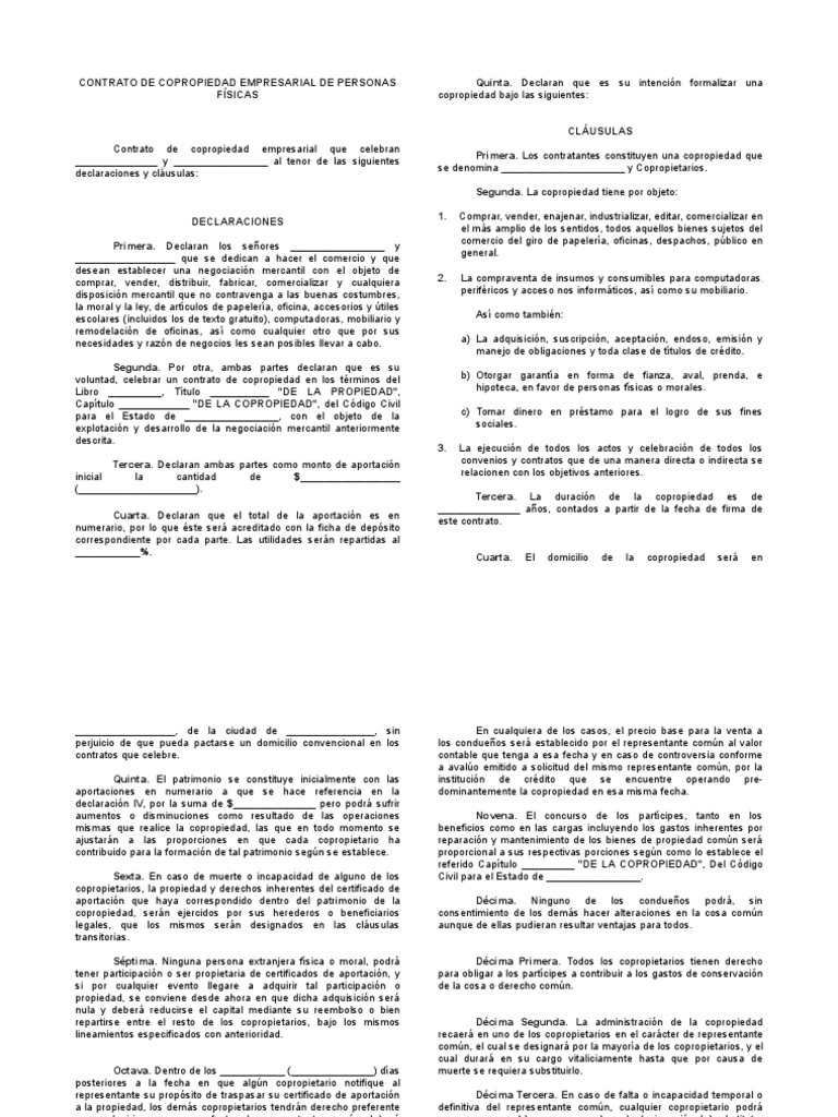 Contrato de Copropiedad Empresarial | PDF | Condominio | Propiedad
