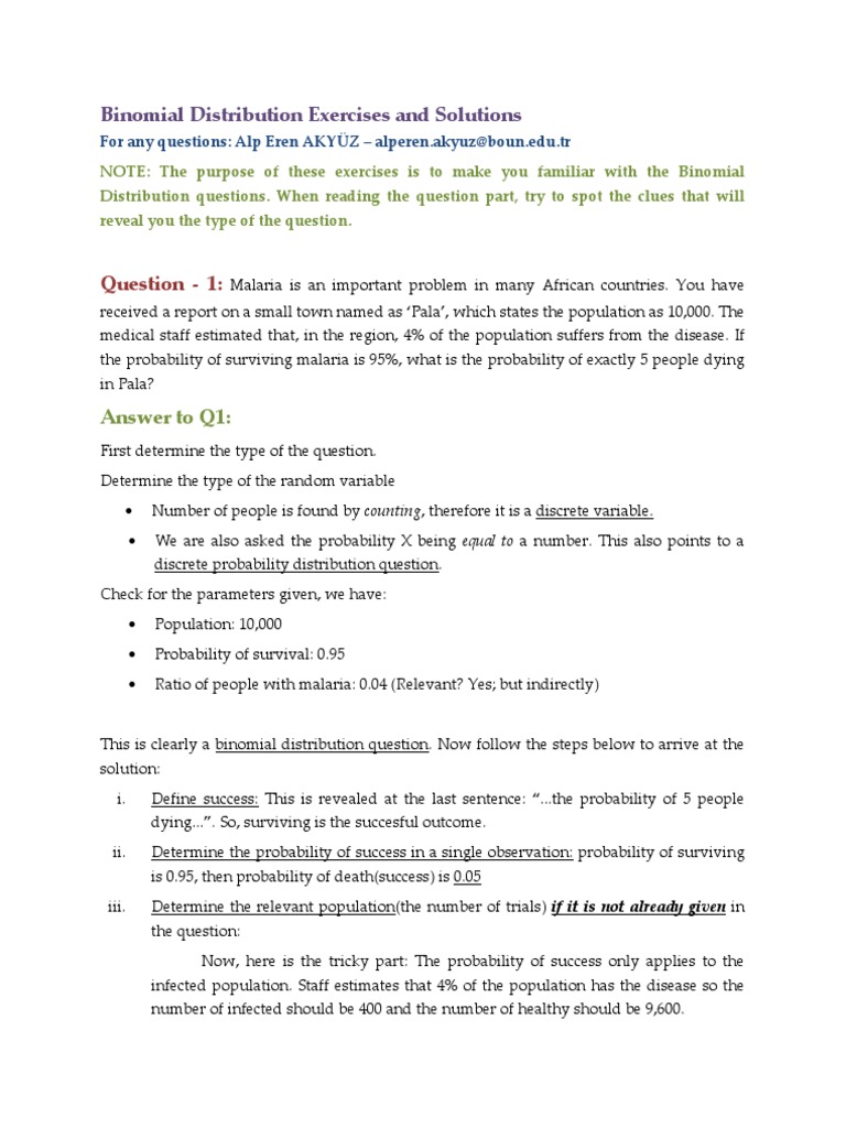 Binomial Distribution Exercises and Solutions | PDF | Probability ...