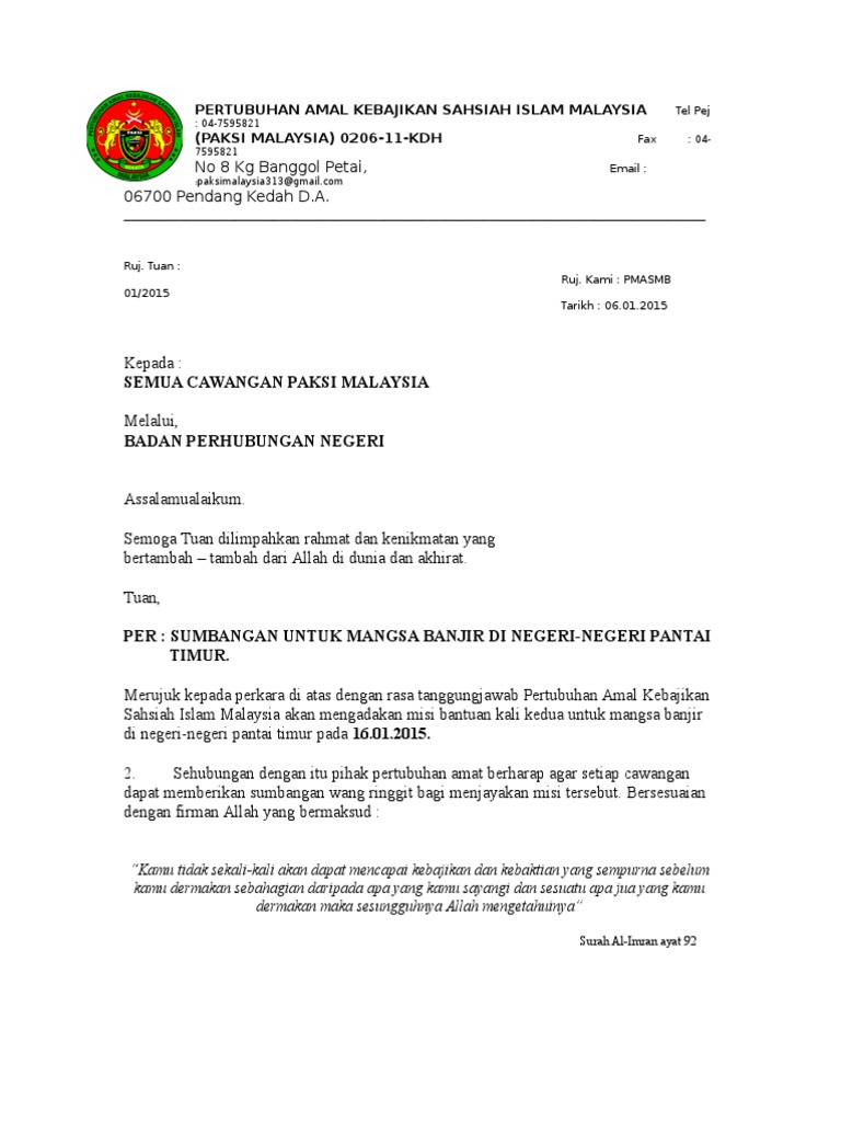 Srt Mohon Sumb Mangsa Banjir Pntai Timur