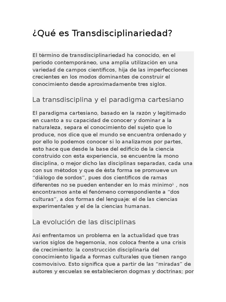 Qué Es Transdisciplinariedad