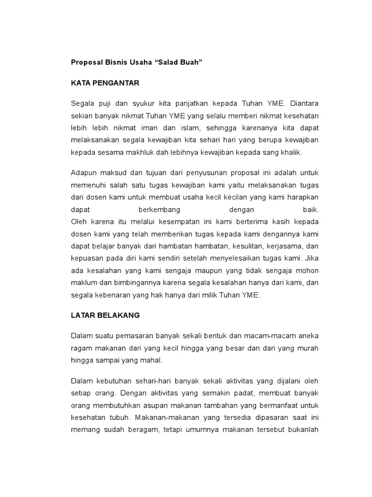 Proposal Usaha Salad Buah Pdf Guru Galeri