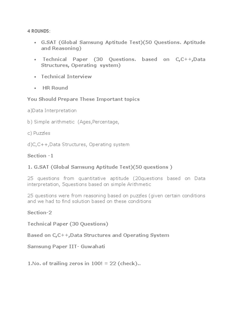 Samsung GSAT Aptitude Test Guide | PDF | Computers