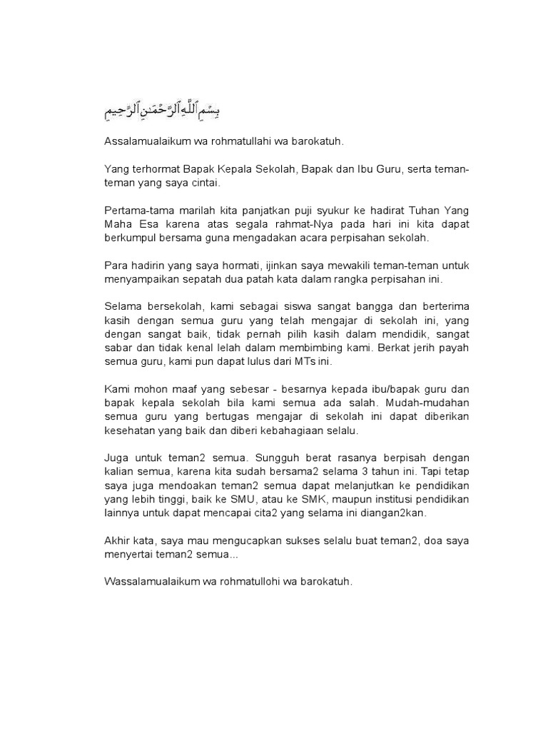 Contoh Pidato Perpisahan