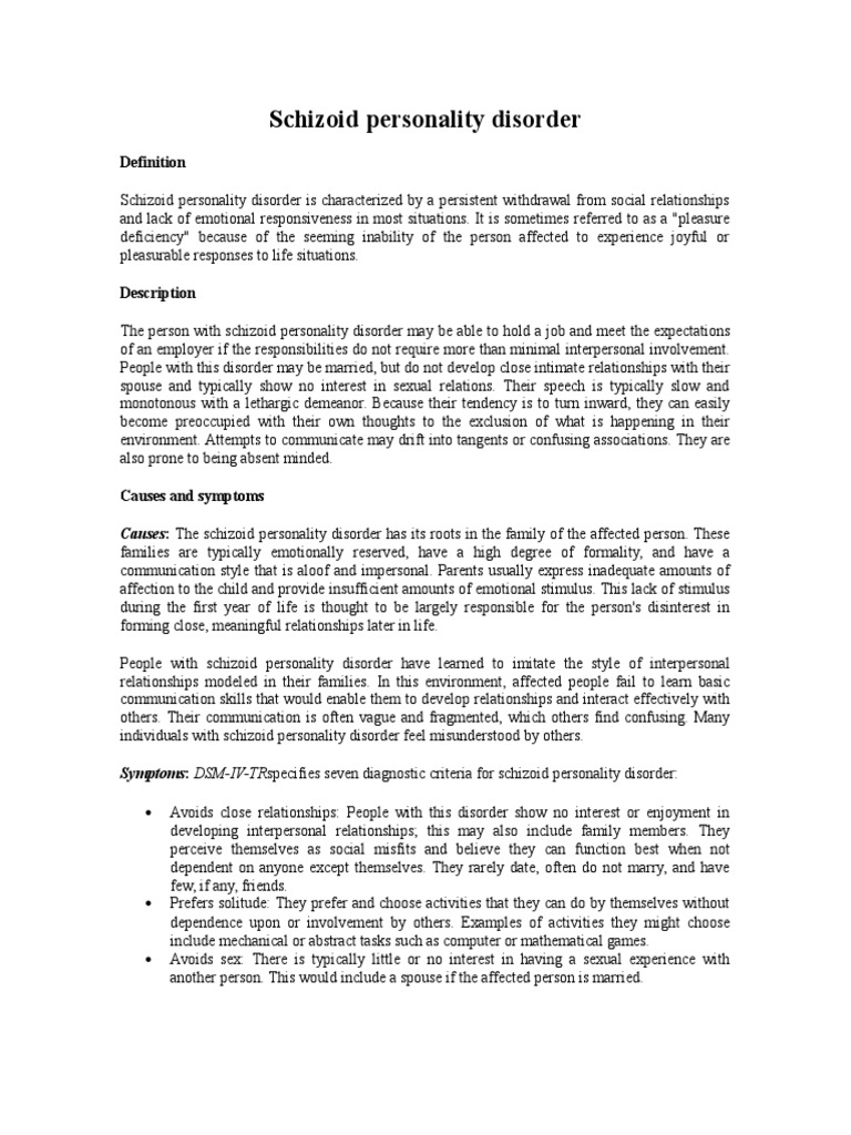 Understanding Schizoid Personality Disorder | PDF | Group Psychotherapy ...