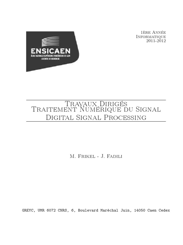 Traitement Numérique du Signal - TD 1 à 6 | PDF | Transformation de ...