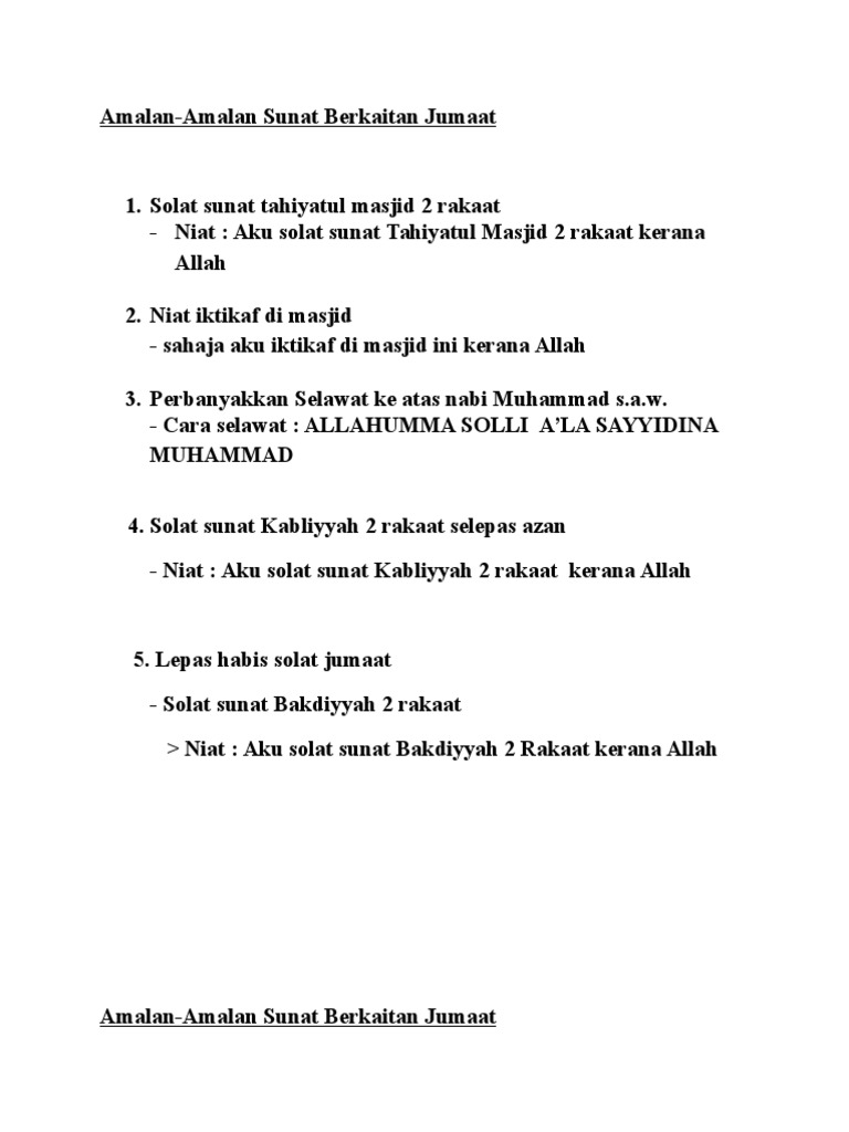 Amalan Amalan Sunat Berkaitan Jumaat