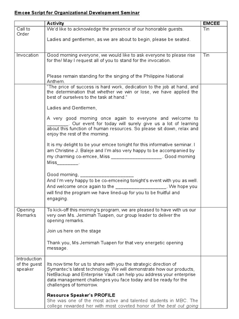 Emcee Script Pdf