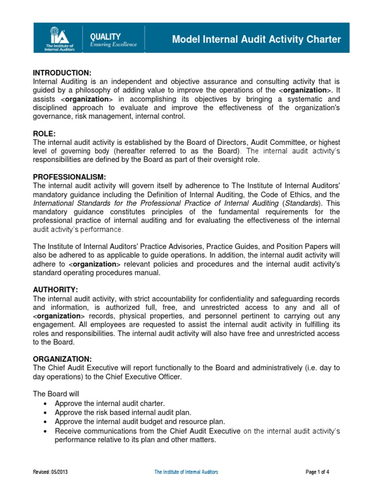 Model Internal Audit Activity Charter | PDF | Business