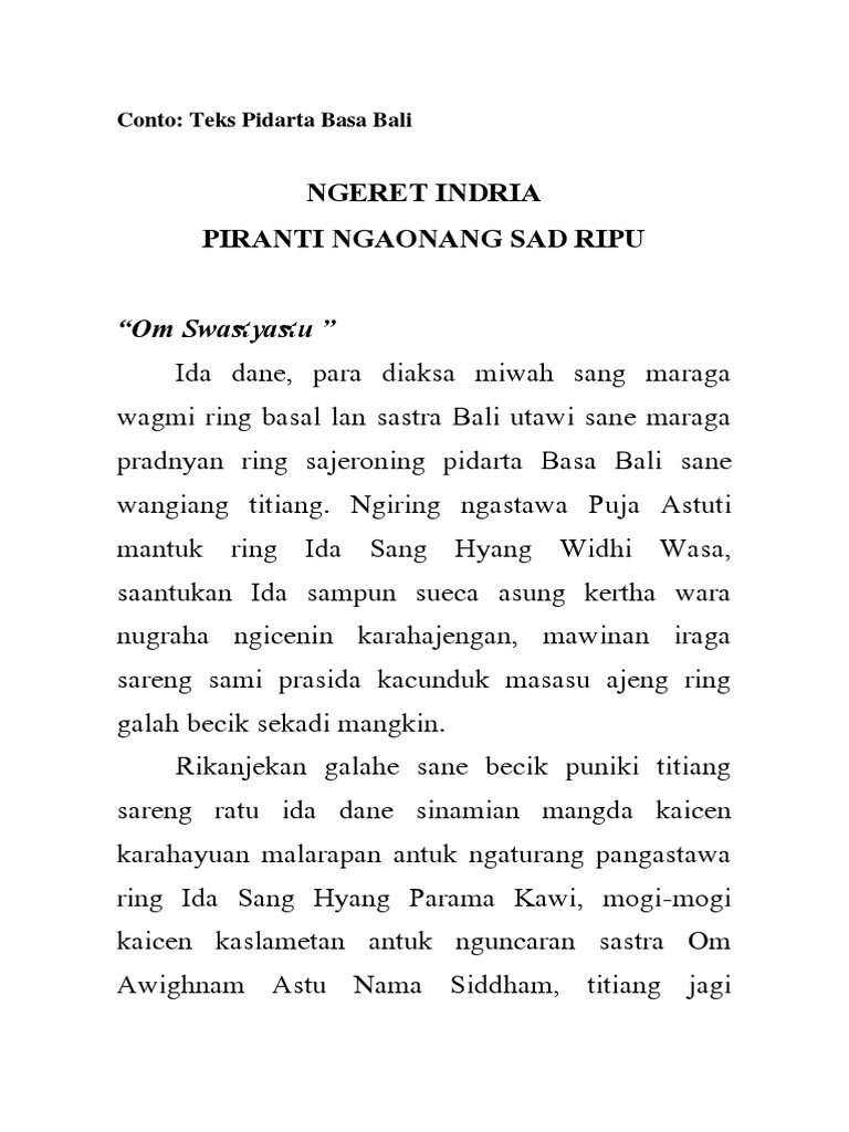 Contoh Pidarta Bahasa Bali Tentang Pendidikan Barisan Contoh