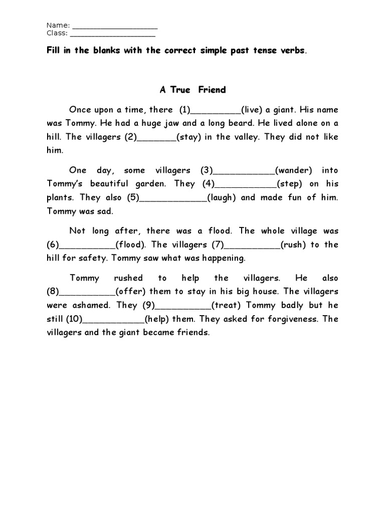 Fill In The Blanks With The Correct Simple Past Tense Verbs Pdf Grammatical Tense Syntactic Relationships