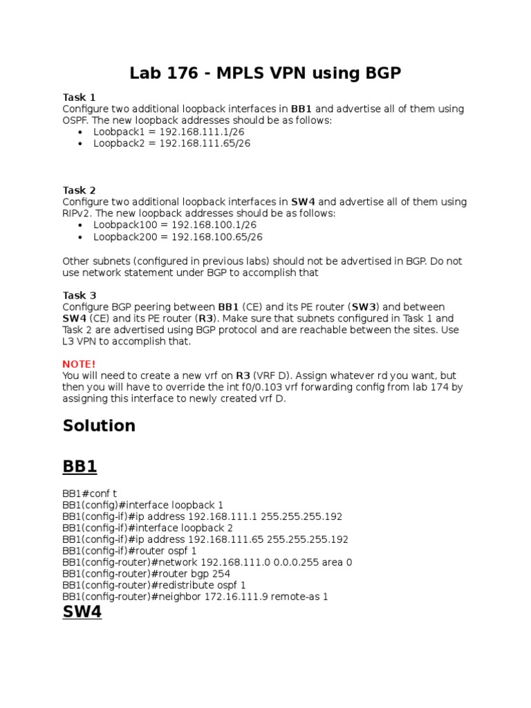 MPLS VPN BGP Configuration Guide | PDF