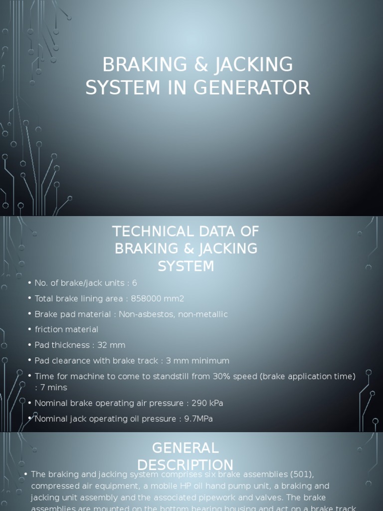 Generator Braking and Jacking System | PDF | Brake | Valve