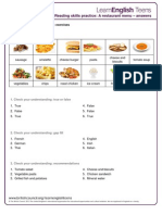 Reading Skills Practice: A Restaurant Menu - Answers: Preparation