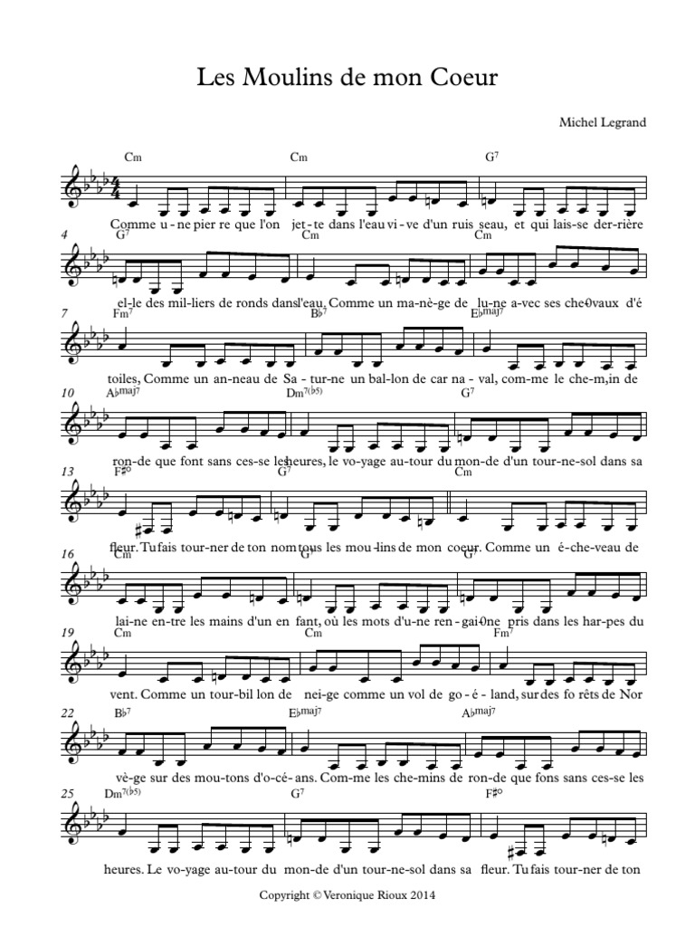 Partition Les Moulins De Mon Coeur Michel Legrand Les Moulins de Mon Coeur