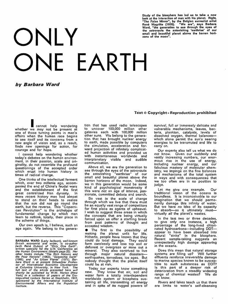 Only ONE Earth by Barbara Ward PDF Earth Outer Space
