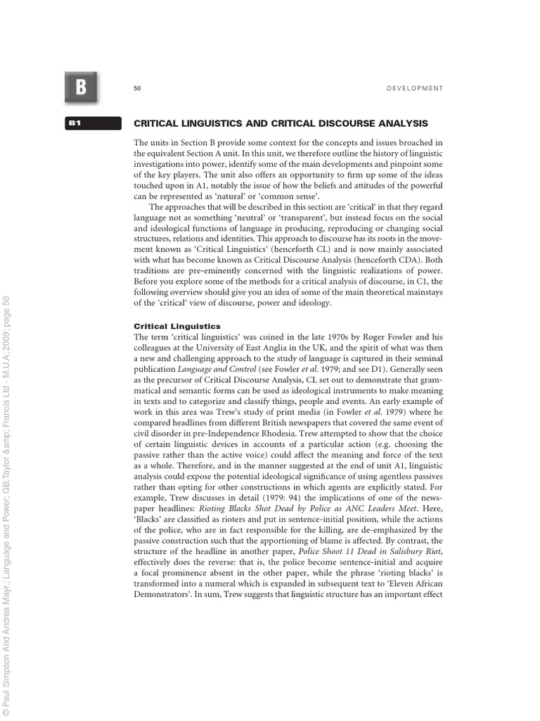 Critical Linguistics and Critical Discourse Analysis | PDF ...