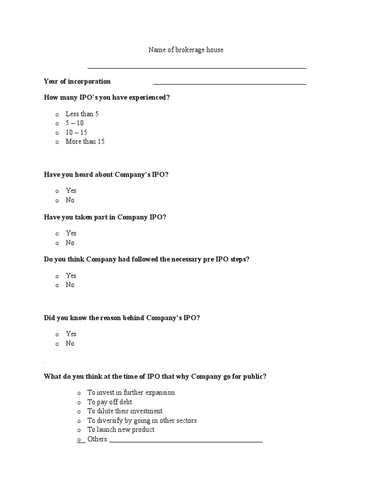 IPO Survey Questionnaire Insights | PDF | Business