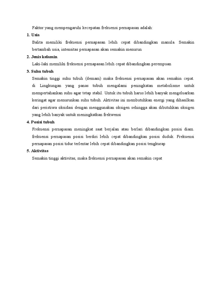 Faktor Yang Mempengaruhi Kecepatan Frekuensi Pernapasan Adalah Pdf